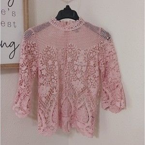 BOLD Elements Light Pink Crochet High Neck Blouse, Small